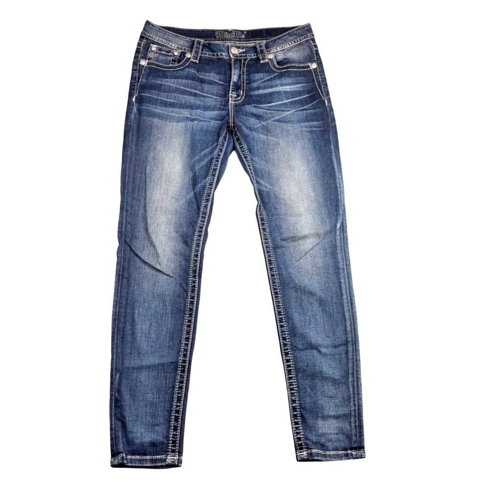 Miss Me Skinny Jeans Dark Wash Wing Sequin Back Pocket Blue Denim M3356S K936